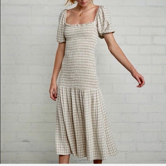 Rachel Pally Dresses & Skirts - Rachel Pally white & Cream Gingham gauzy cottagecore Smocked Midi Dress small